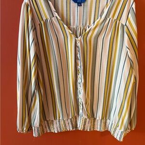 Apt. 9 Green and Yellow Striped Blouse